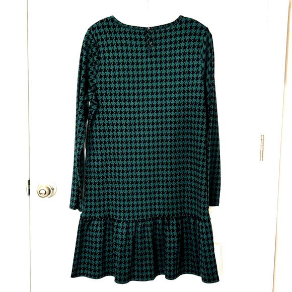 Loft Wms Small Green Black Houndstooth Flounce Hem Dress Academia Schoolgirl - Picture 2 of 9